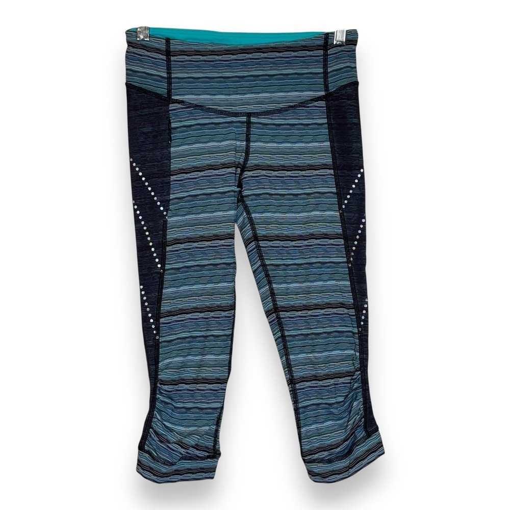 Lululemon Leggings Women 4 Blue‎ Stop At Nothing Crop Stripe Mesh Activewear